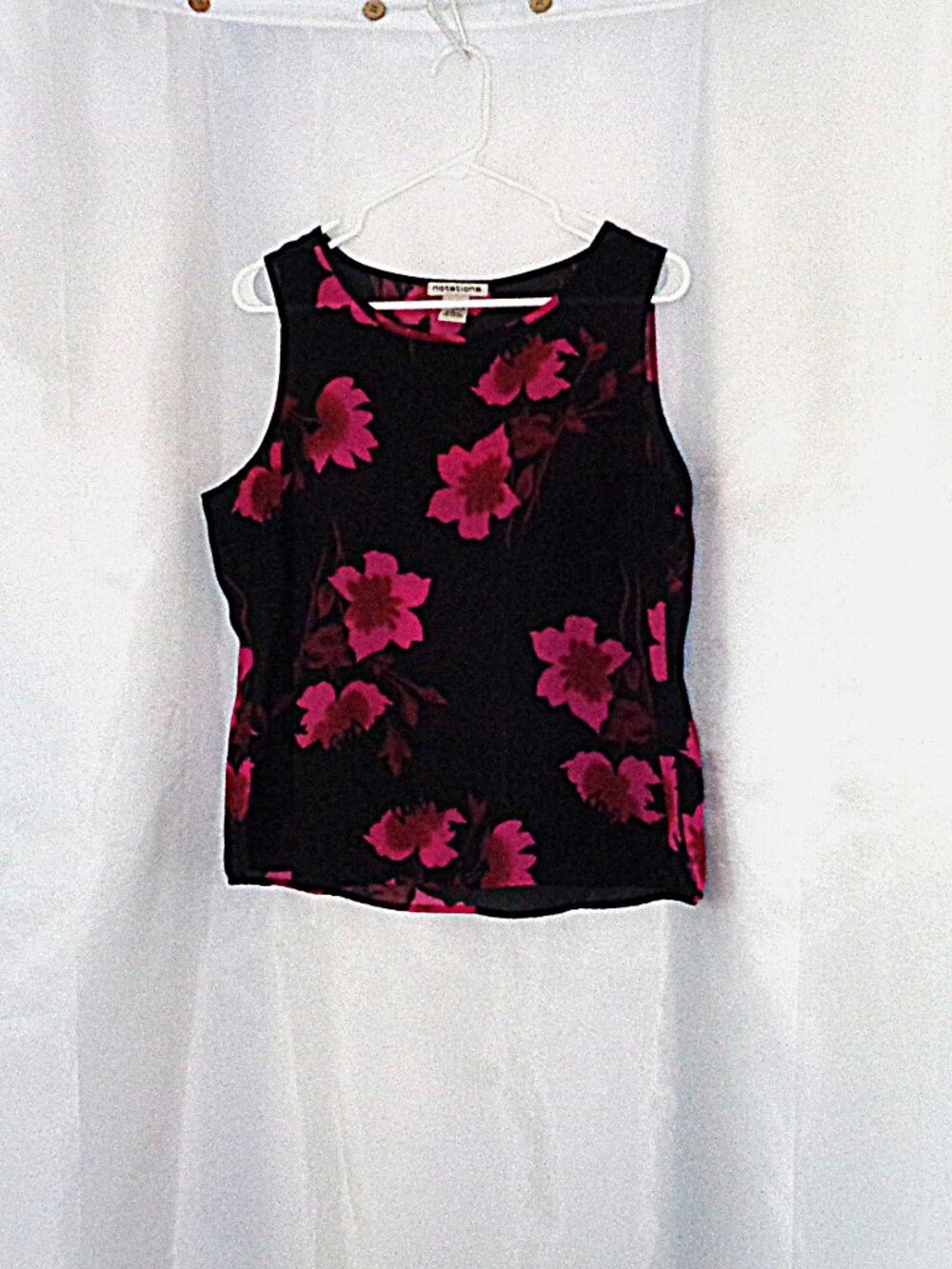 Notations Sheer Black & Hot Pink Floral Tank Womens LG